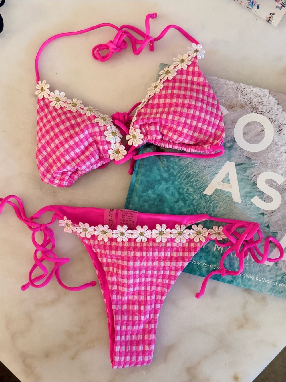 Beach Bunny summerhaus Pink Gingham Daisy Trim Bikini - Picture 2 of 8